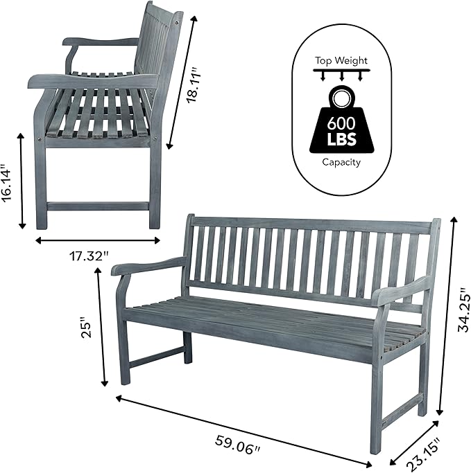 JONATHAN Y BNH101B Laurel 59.1" 3-Seat Slat-Back 600-Lbs Support Acacia Wood - Image 3