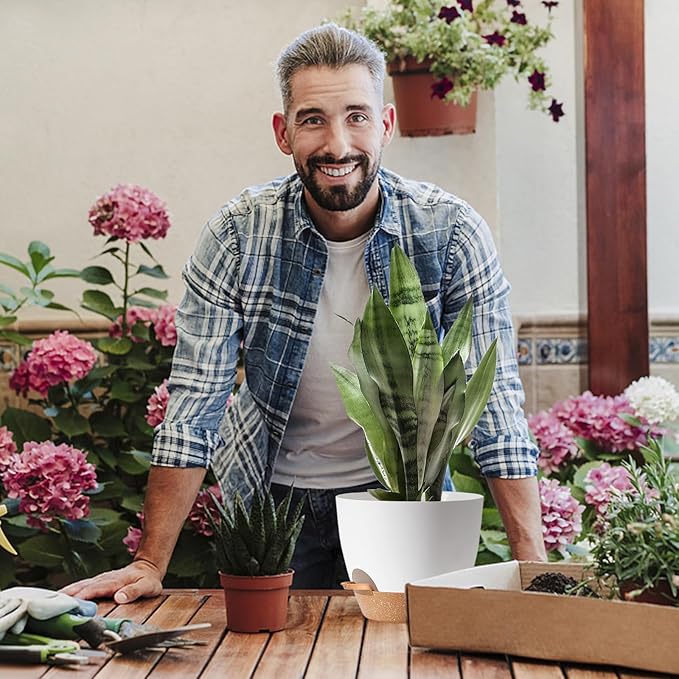 White Self Watering Pots with Drainage Planting Pot - Image 8