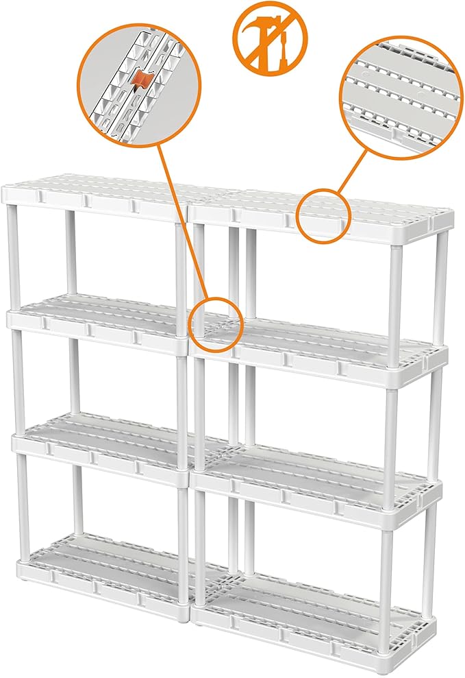 Gracious Living 3 Pack Light Duty Storage Shelves, Knect-A-Shelf 4-Shelf - Image 8