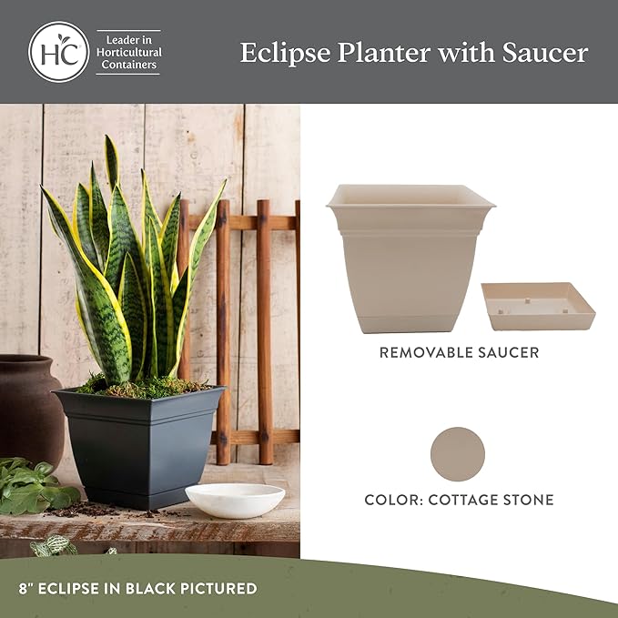The HC Companies Eclipse Square Plastic Planter w/ Attached Saucer - Image 2