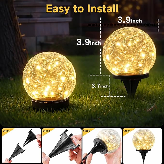Solar Garden Lights Outdoor Waterproof, 6 Pack LEDs Cracked Glass Ball Light - Image 6