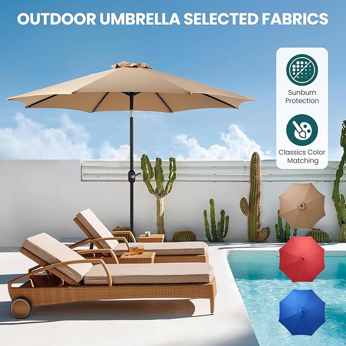OLIXIS 9ft Patio Umbrella with Tilt and Crank Button & 8 Sturdy Ribs Waterproof - Image 3