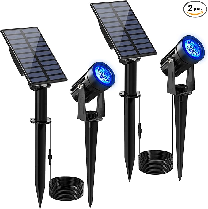 Blue Solar Spot Lights Outdoor, 2 Pack Solar Landscape Spotlights IP65 by CREPOW