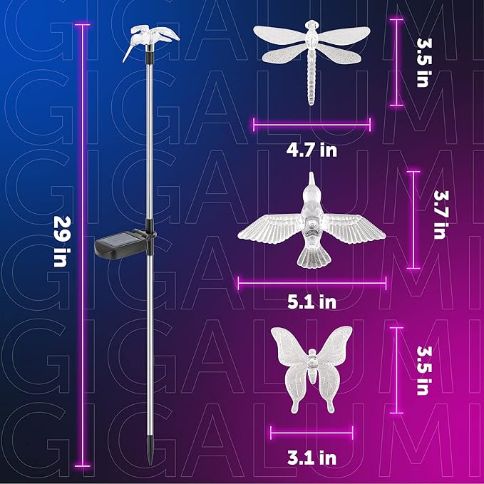 GIGALUMI Solar Garden Lights, 3 Pack Solar Butterfly Lights Decoration - Image 2