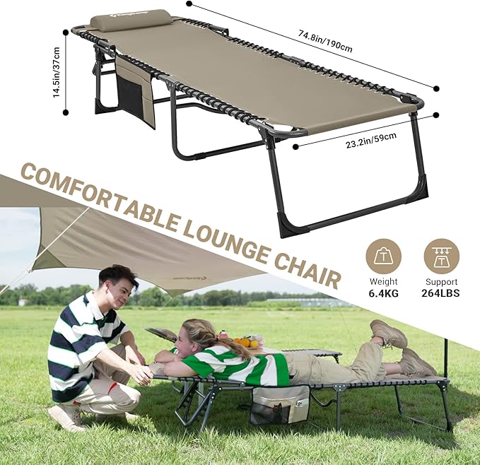 KingCamp Lounge Chair Outdoor, Folding Portable Tanning Chairs Comfy Adjustable - Image 3