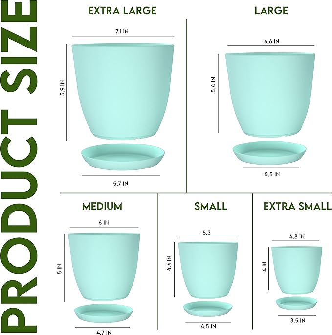 Utopia Home - Plant Pots Indoor - 7/6.6/6/5.3/4.8 Inches Flower Pots - Image 2