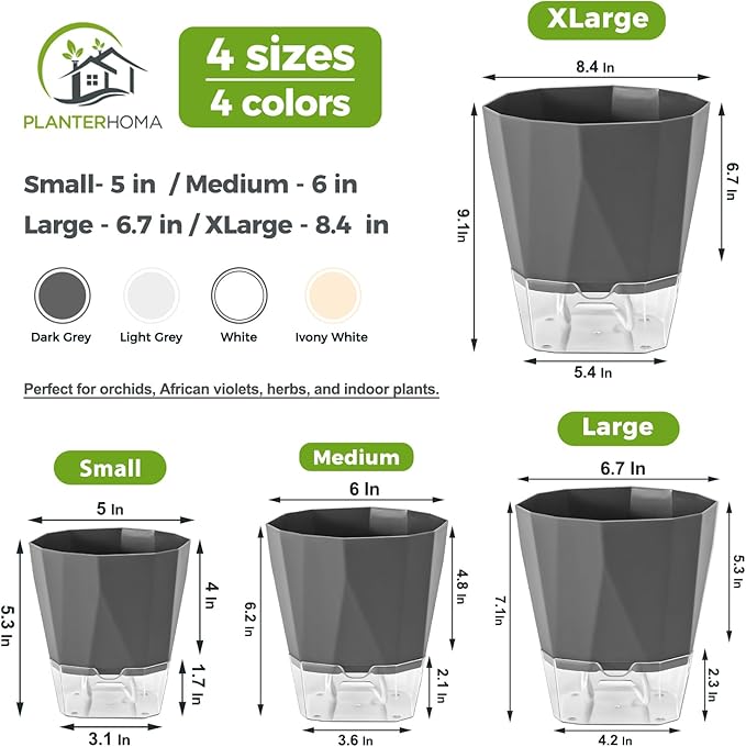6 Pack Self Watering Pots for Indoor Plants, 5 Inches Self Watering Planters - Image 4