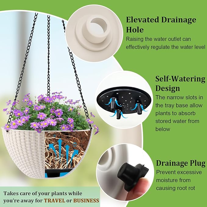 Hanging Planters for Indoor Outdoor Plants 8 and 10 Inch, 4 Packs Hanging - Image 3