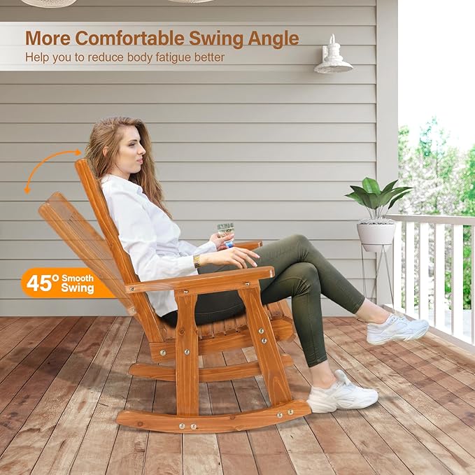 VINGLI Heavy Duty 600 LBS Outdoor Wooden Rocking Chair - Image 4