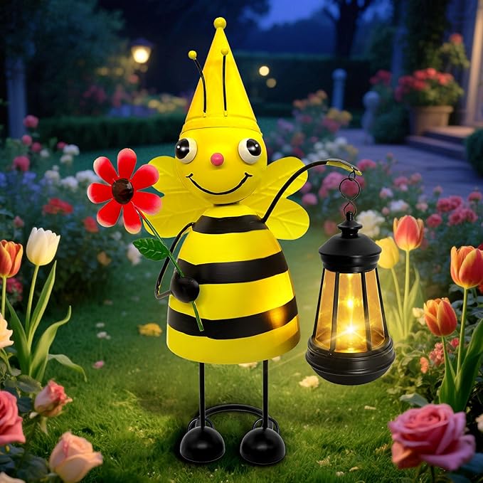 Garden Decor Bee Solar Statues, Unique Garden Statues Bee by yulloyello