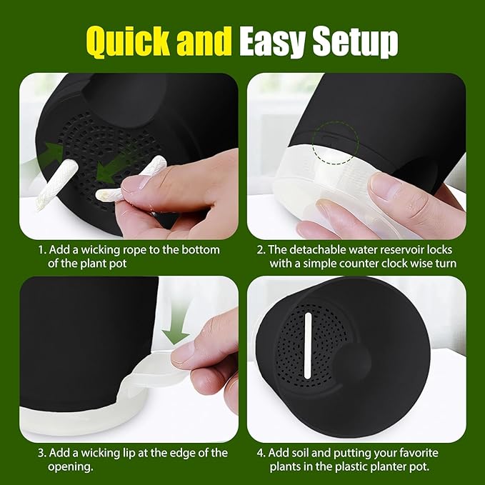 Plant Pots 6 Inch Self Watering Pots, 6 Pack Plastic Planters - Image 3