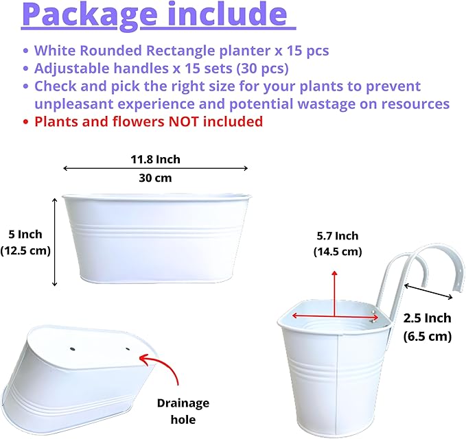 LaLaGreen Planter Boxes Outdoor White Metal Iron Hanging Flower Pots Deck - Image 2