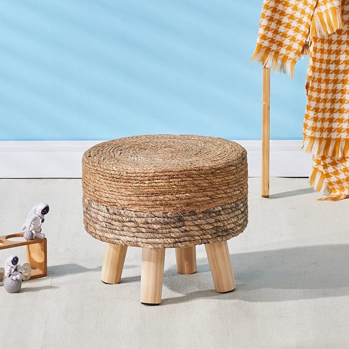 Cpintltr Ottoman Outdoor Sea Grass Stool Poufs Hand Woven Round Foot Stool - Image 2