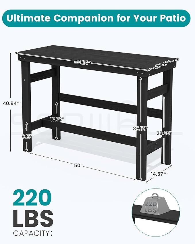 SERWALL 41" Outdoor Bar Table, All Weather HDPE Patio Bar Counter Height Table - Image 6