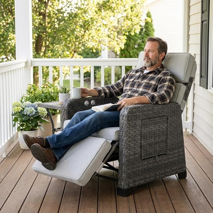 Restland Outdoor Recliner with Independent Adjustable Back & Footrest Wicker - Image 3