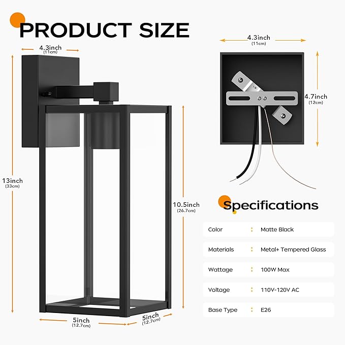 WIHTU 13in Outdoor Light Fixture Wall Mount, LED Exterior Lighting fixtures - Image 4