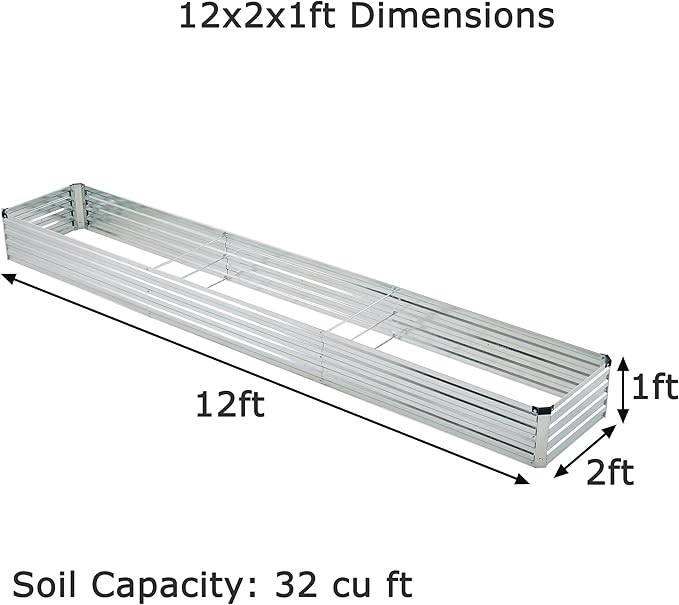 12x2x1ft Galvanized Raised Garden Bed, Outdoor Planter Box Metal Patio Kit - Image 2