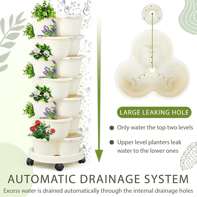 Umigy 2 Set Ivory 2 Set of 7 Tier Stackable Vertical Planters - Image 4