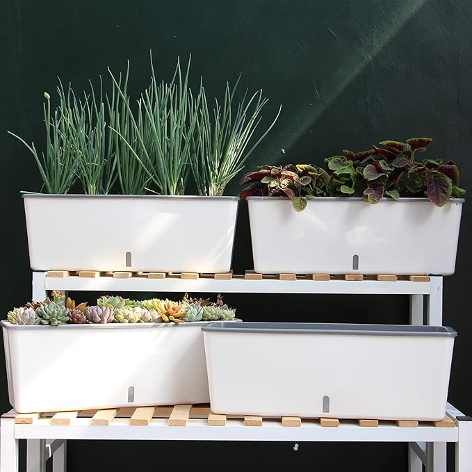 2 Pack Rectangular Planter 17 x 4.5 in Self Watering Planter Window Sill - Image 2