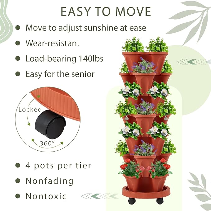 Umigy 2 Set of 7 Tier Vertical Planter Stackable Tower Planters Strawberry Herb - Image 3