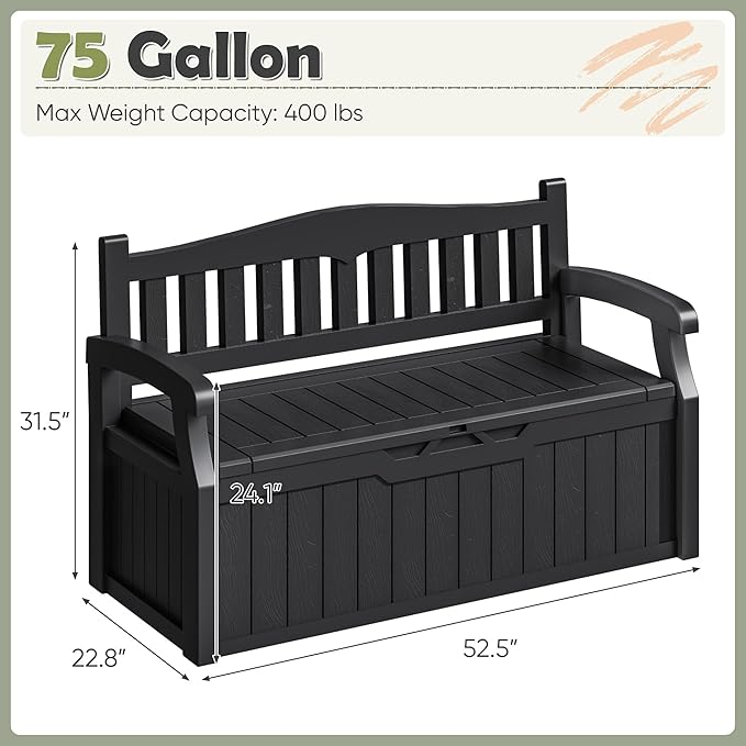 Homall 75 Gallon Outdoor Storage Benches Lockable Deck Box - Image 3