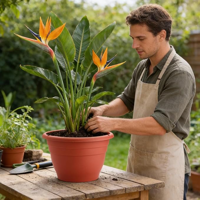 3 Pack 11 Inch Plant Pots with Drainage, Terracotta Plastic Planters - Image 6