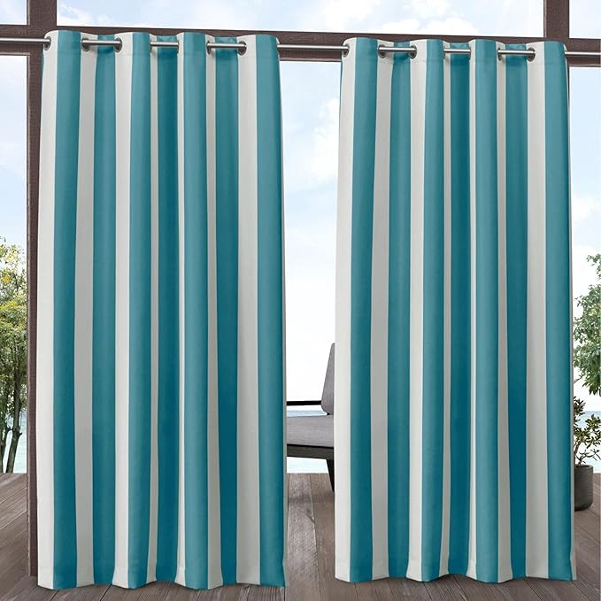 Exclusive Home Canopy Stripe Indoor/Outdoor Grommet Top Curtain Panel, Teal / by Exclusive+Home