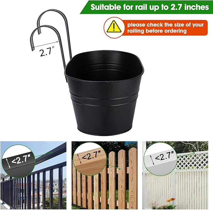 OGIMA Railing Planter Box, 3 Pack 16" Large Hanging Planters - Image 2