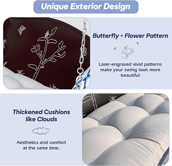 3-Seat Metal Porch Swing 900 LBS Heavy Duty Hanging Bench - Image 5