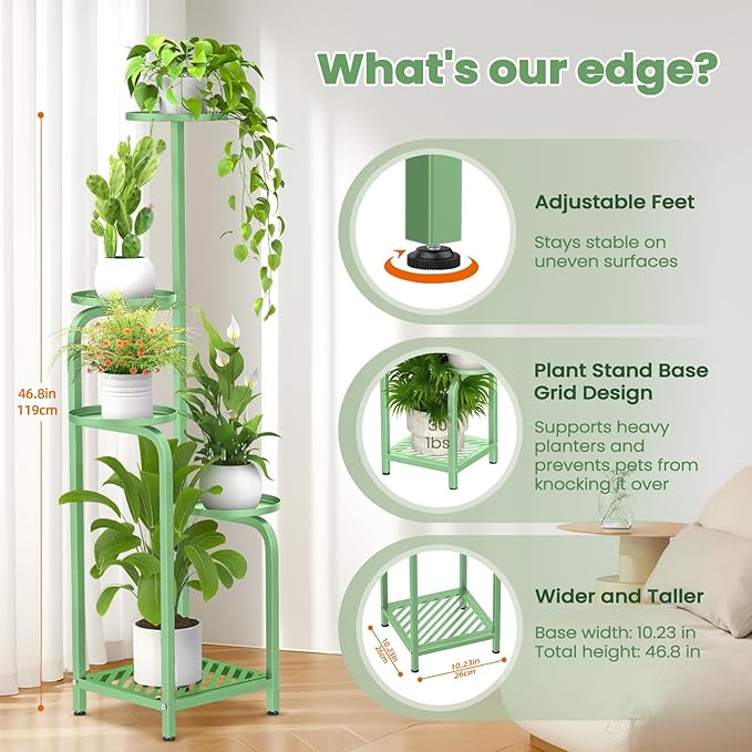 TOSKING 5 Tier Tall Plant Stand Indoor Outdoor, Heavy Duty Corner Shelf - Image 4