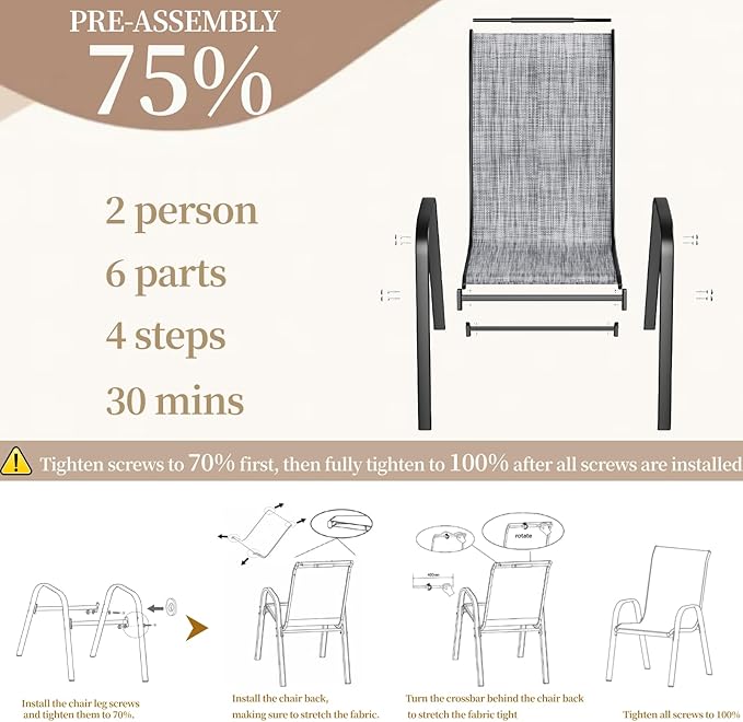 MAMIZO Patio Dining Chairs, Stackable All Weather Teslin Chair, Heavy Duty - Image 3