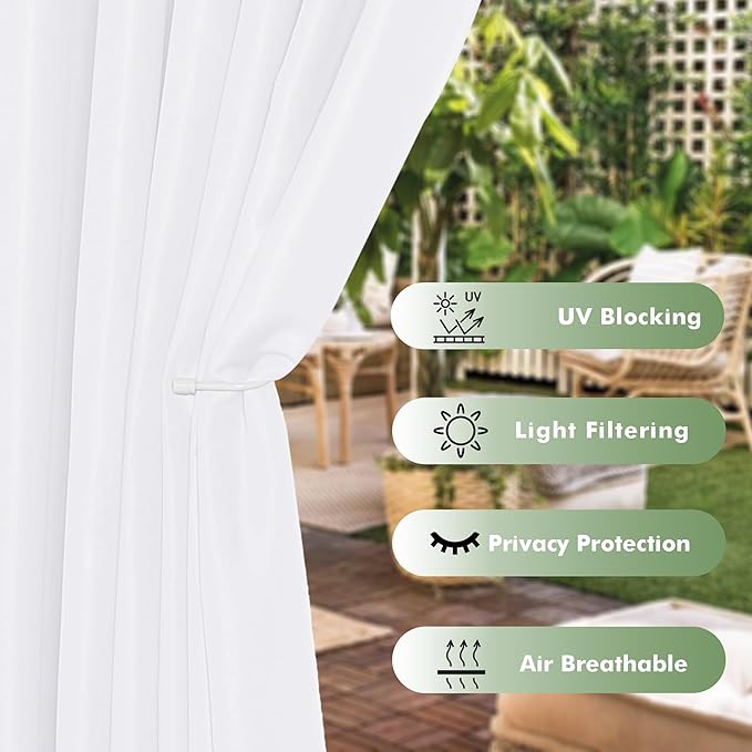 HolidayIdeas Outdoor Curtains for Patio Waterproof, 6 Panels - Image 3