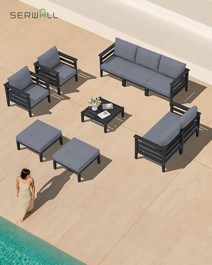SERWALL HDPE Patio Furniture Set, 4 Pieces Outdoor Sectional Sofa Set, - Image 8