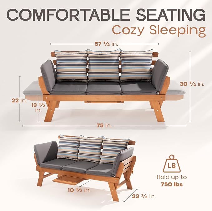 IDZO Amelie Outdoor Daybed Sofa: 750lbs Max Weight Support, Sleeper Chair - Image 2