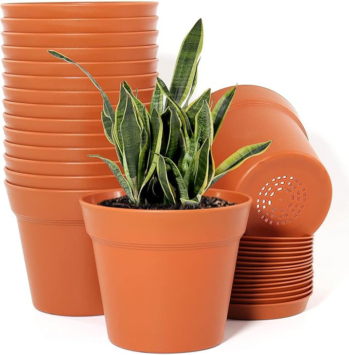 WOUSIWER 16 Pack 6 inch Plastic Planters, Plastic Indoor Planter Flower Pots - Image 2