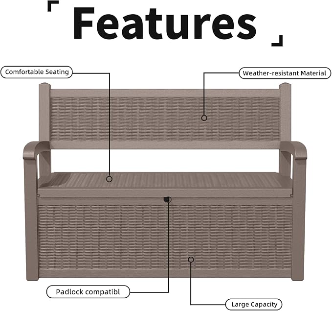 EasyUp 80 Gallon Outdoor Storage Bench Lockable Deck Box Outdoor Storage Box - Image 8