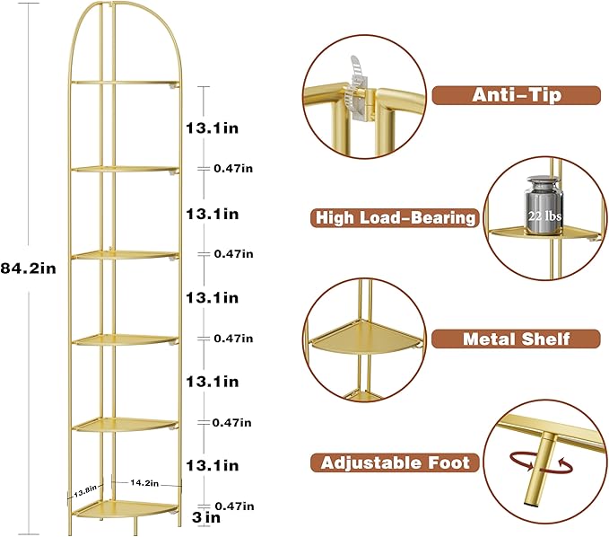 Crofy Foldable 6 Tier Corner Shelf, Metal Corner Plant Stand - Image 3