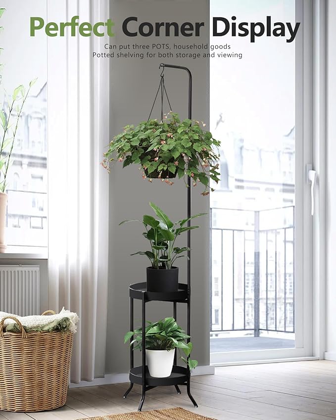 2Pcs Hanging Plant Stand Indoor Outdoor, Space-Saving Corner Metal Plant Shelf - Image 6