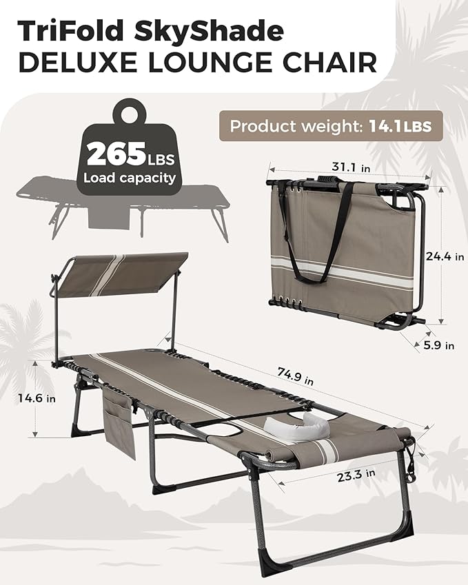 KingCamp Tanning Chair with Face Hole, Lounge Chairs Outdoor Folding Comfy - Image 3