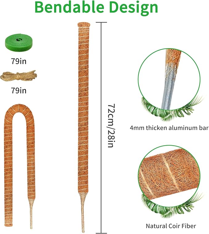 4 Pack 28 Inch Moss Pole Monstera Plant Support, Coir Moss Poles - Image 2