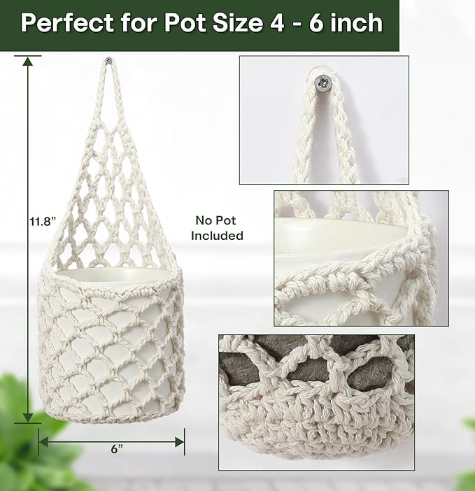 4 Packs Hanging Planters for Indoor Plants, Wall Plant Holder | Plant Hanger - Image 4