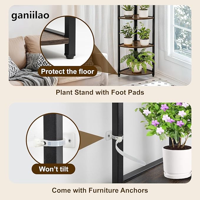 Corner Plant Stand with Grow Light Shelf 5 Tiered Plant Stand 59” Tall Flower - Image 3