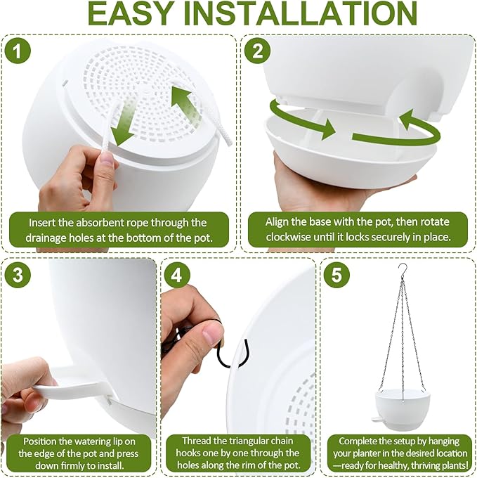 WOUSIWER Self Watering Hanging Planters, 2 Pack 10'' Plastic Pots - Image 7