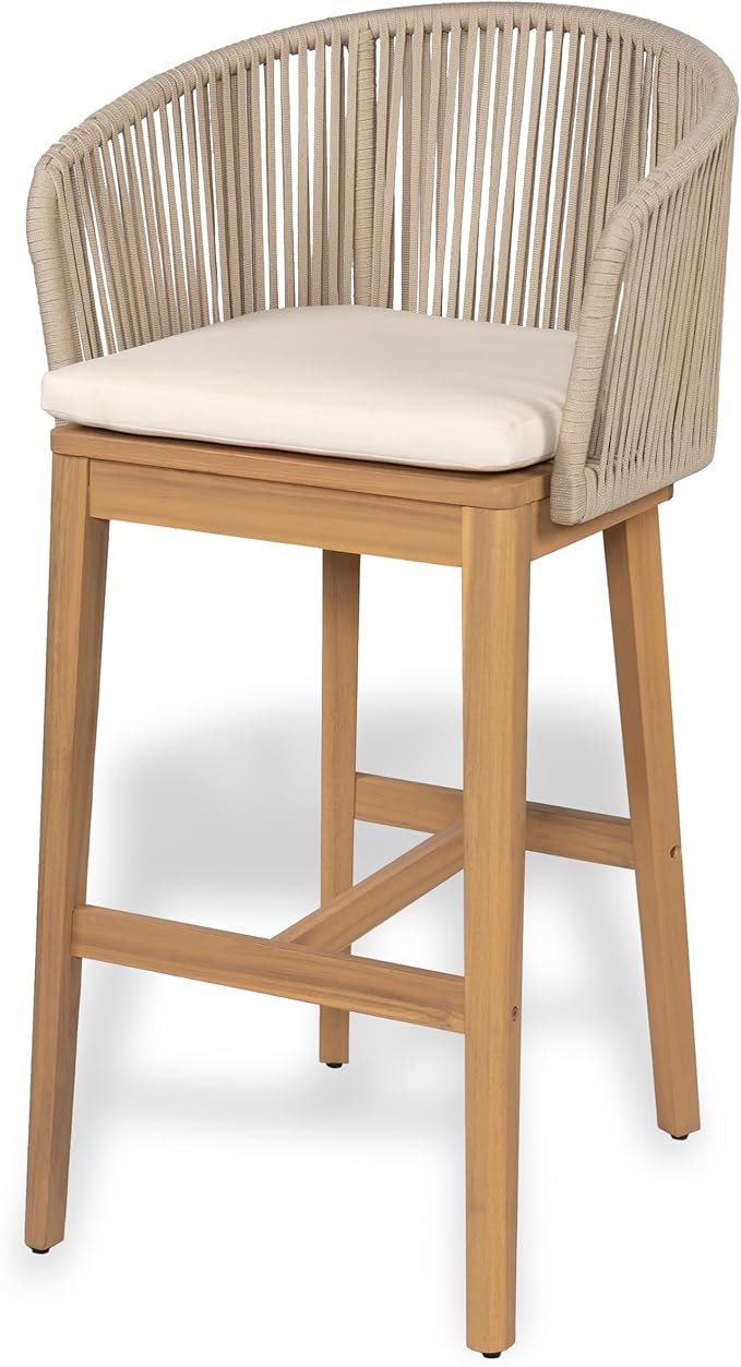 Christopher Knight Home Zax Set of 2 Patio Barstool, Acacia Wood & Rope Outdoor - Image 7
