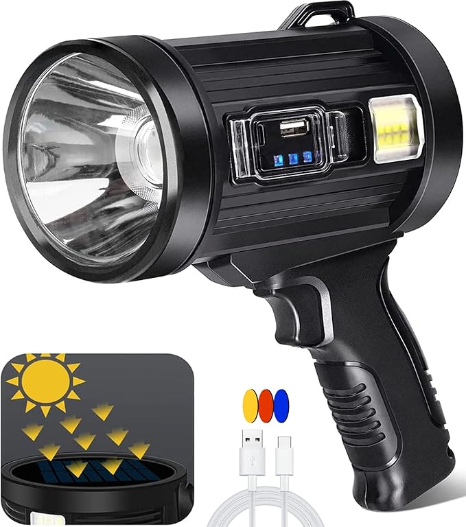Spotlight 100000 Lumens, 6 Modes Led Rechargeable Spotlight Flashlight As Seen by JSKNB