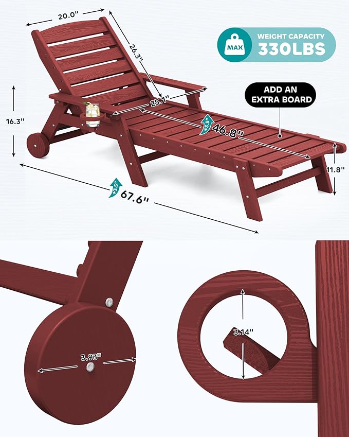 SERWALL Patio Chaise Lounge Chair Set of 4, 5 Positions Adjustable Poly Outdoor - Image 2