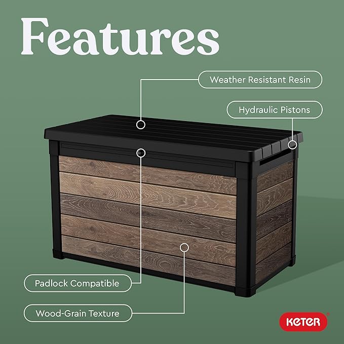 Keter Walnut 100 Gallon Resin Deck Box-Organization and Storage - Image 4