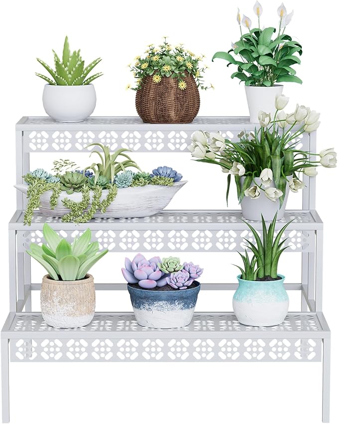 Garden 4 you 3 Tiers Metal Plant Stand, Rectangular Ladder Flower Pots Outdoor - Image 4