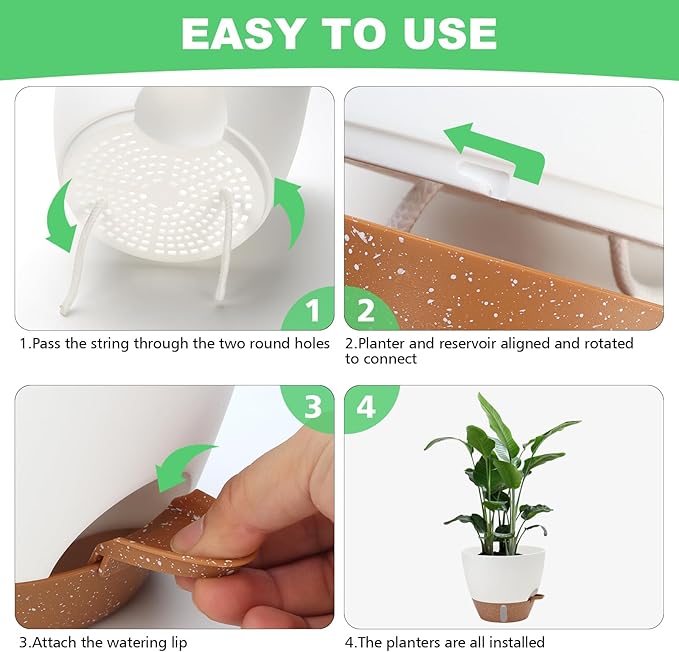Self Watering Planter with Visual Water Level, Modern 8+7+6.5+6+5.5+5 Inch - Image 7