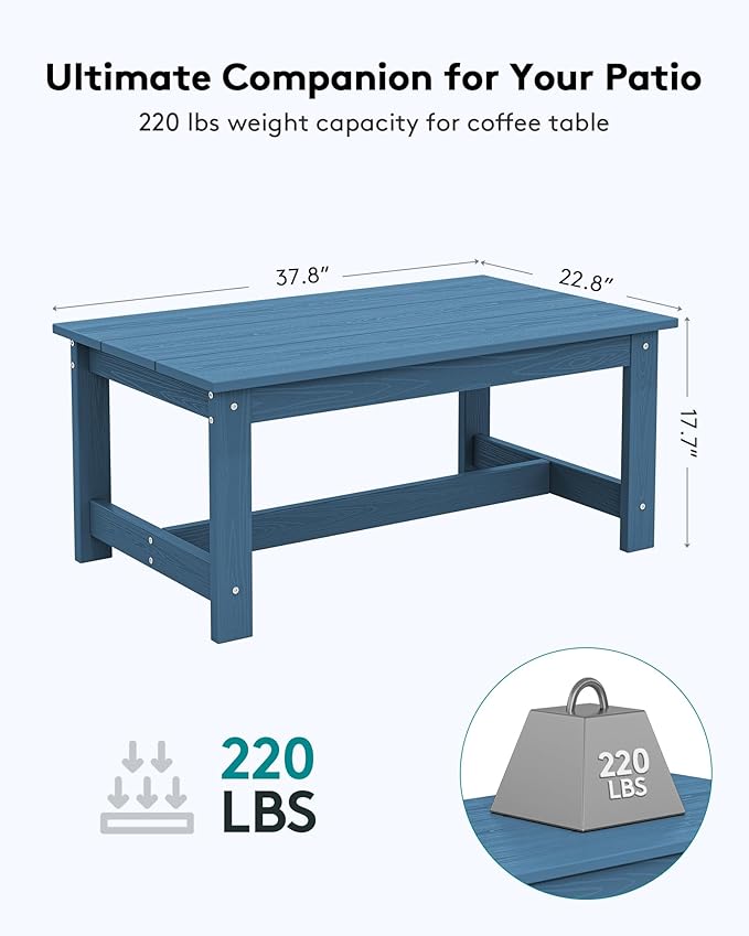 SERWALL HDPE Patio Coffee Table, Rectangle Outdoor Coffee Table, All-Weather - Image 3